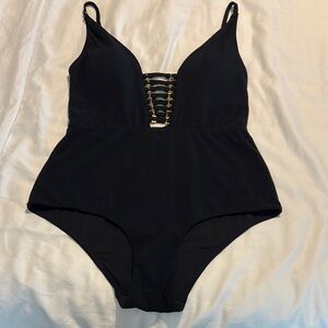 Zimmermann Black Swimsuit with Gold Details